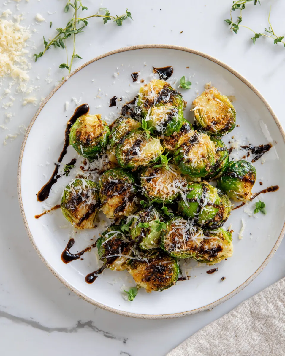 Air fryer Brussels sprouts, crispy and golden, seasoned with garlic and smoked paprika, perfect holiday side dish.