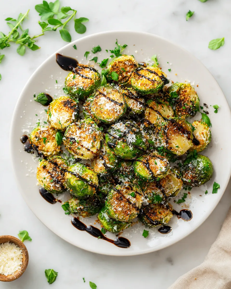 Air fryer Brussels sprouts, crispy and golden, seasoned with garlic and smoked paprika, perfect holiday side dish.