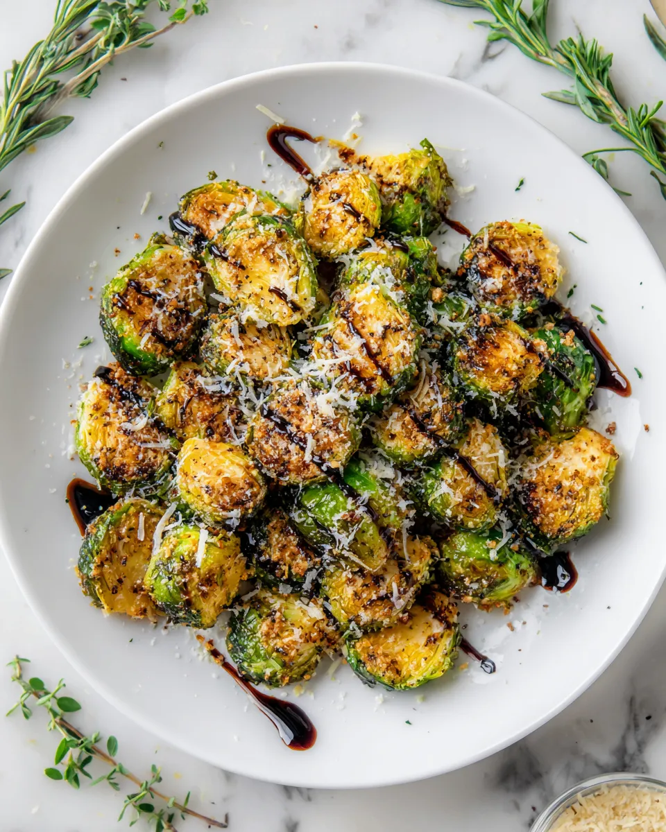 Air fryer Brussels sprouts, crispy and golden, seasoned with garlic and smoked paprika, perfect holiday side dish.