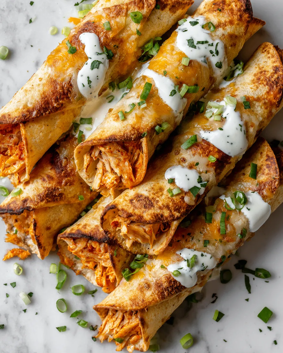 Baked Buffalo Ranch Chicken Taquitos served with blue cheese, perfect for holiday appetizers.