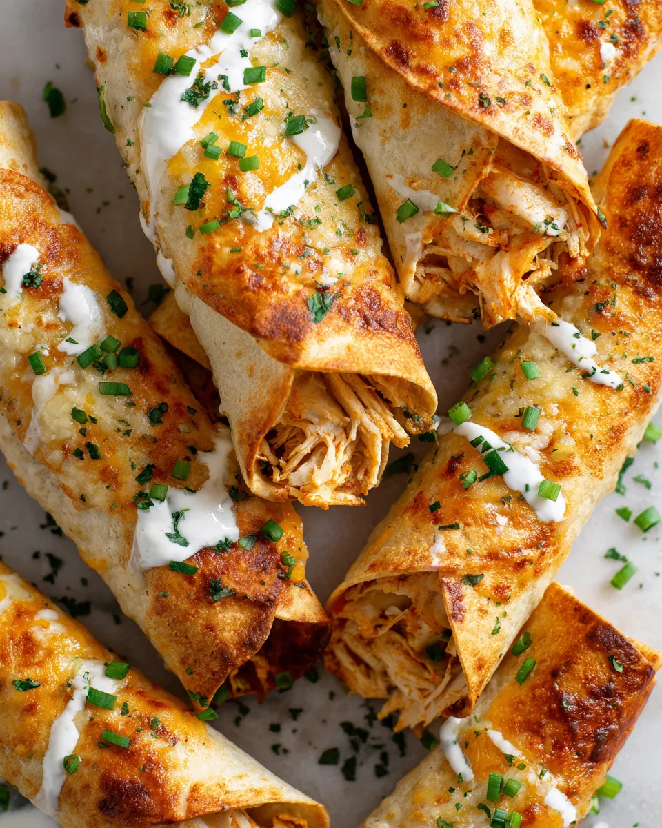 Baked Buffalo Ranch Chicken Taquitos served with blue cheese, perfect for holiday appetizers.