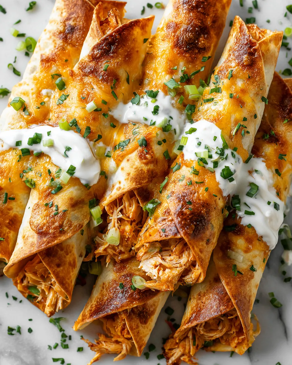 Baked Buffalo Ranch Chicken Taquitos served with blue cheese, perfect for holiday appetizers.