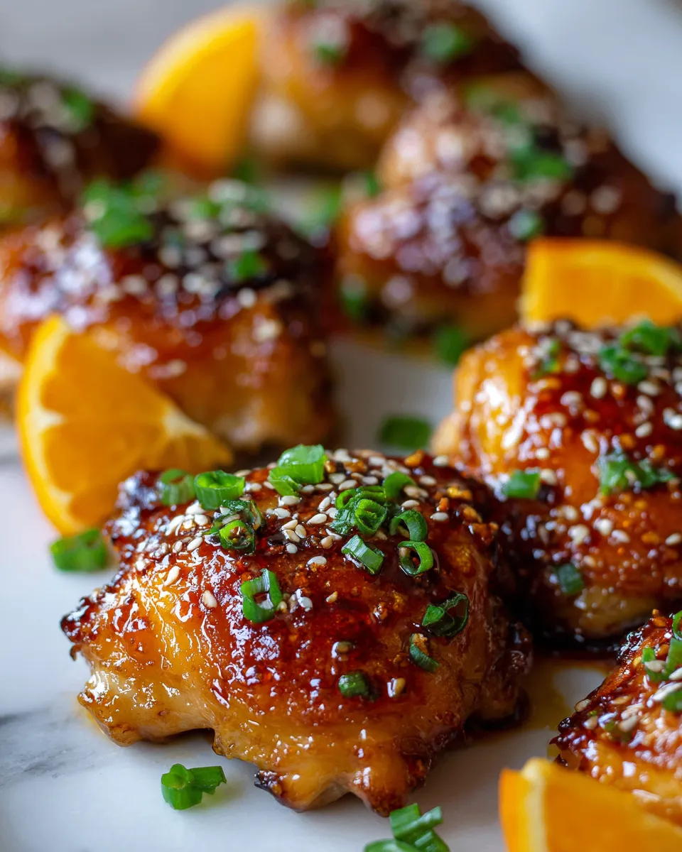 Baked orange chicken with citrus glaze and sesame garnish, an easy recipe for comfort food lovers.