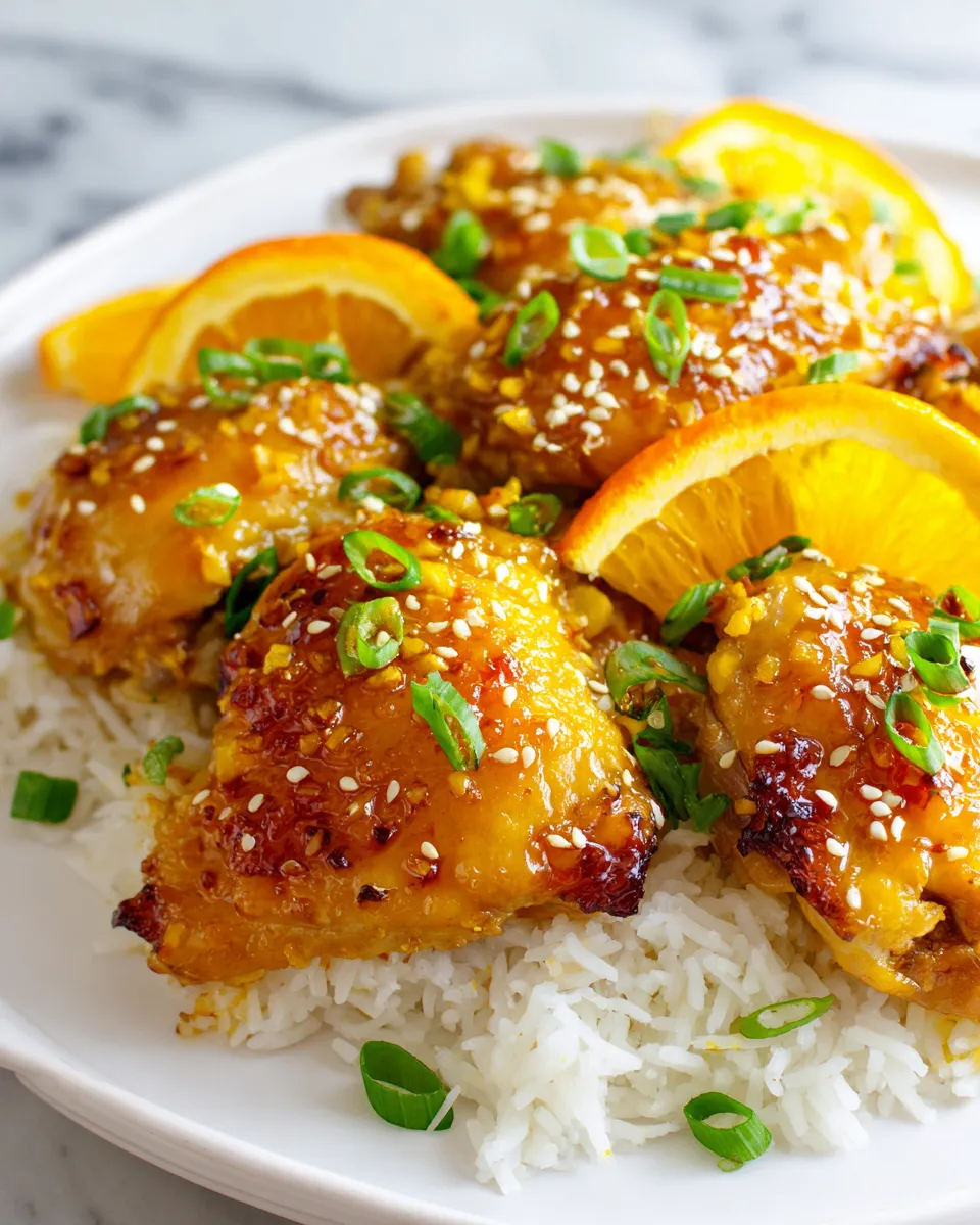 Baked orange chicken with citrus glaze and sesame garnish, an easy recipe for comfort food lovers.