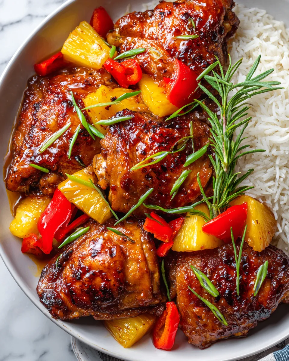 Baked Sweet Hawaiian Chicken with vibrant bell peppers and pineapple, a festive recipe for family gatherings and holidays.