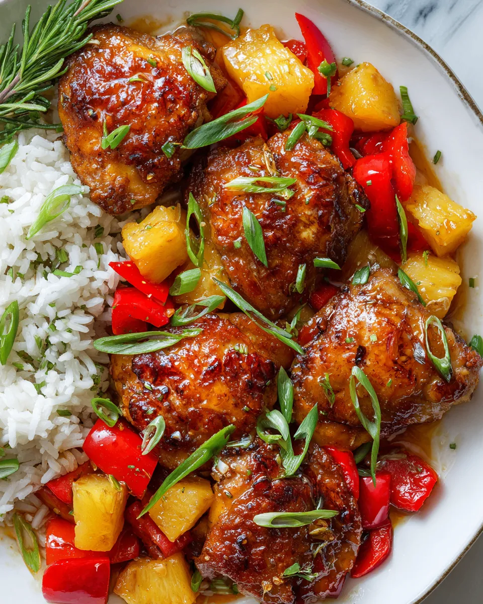 Baked Sweet Hawaiian Chicken with vibrant bell peppers and pineapple, a festive recipe for family gatherings and holidays.