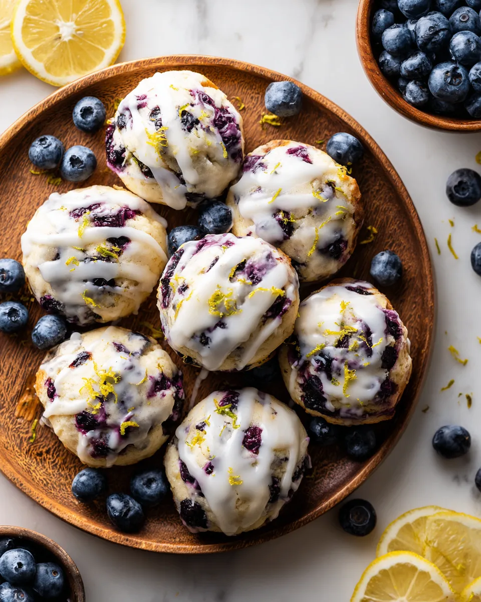 Soft blueberry cream cheese cookies topped with tangy lemon glaze, perfect for holiday treats