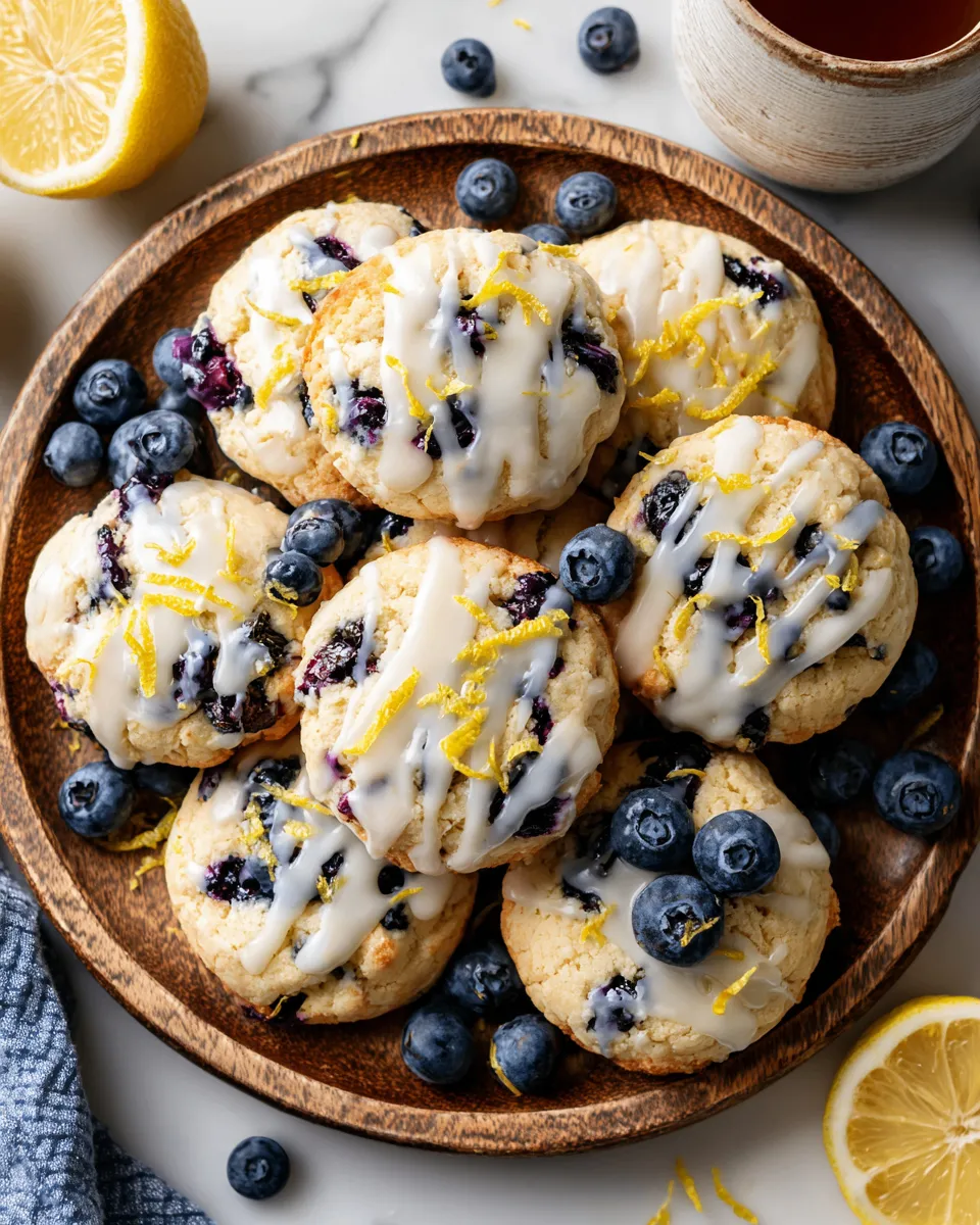 Soft blueberry cream cheese cookies topped with tangy lemon glaze, perfect for holiday treats
