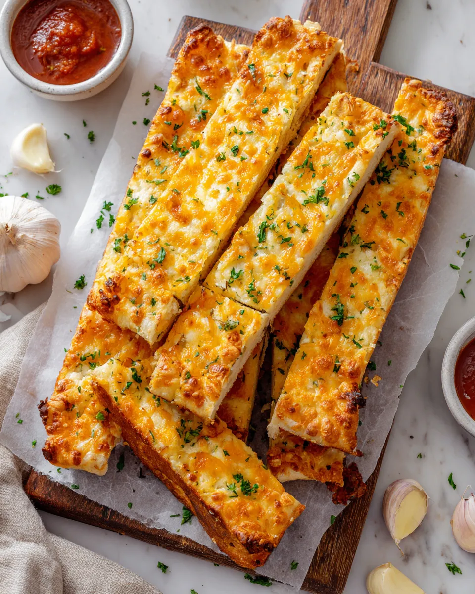 Delicious cheesy cheddar garlic breadsticks - perfect warm appetizer for holiday gatherings! Quick baking recipe, ready in 30 minutes.