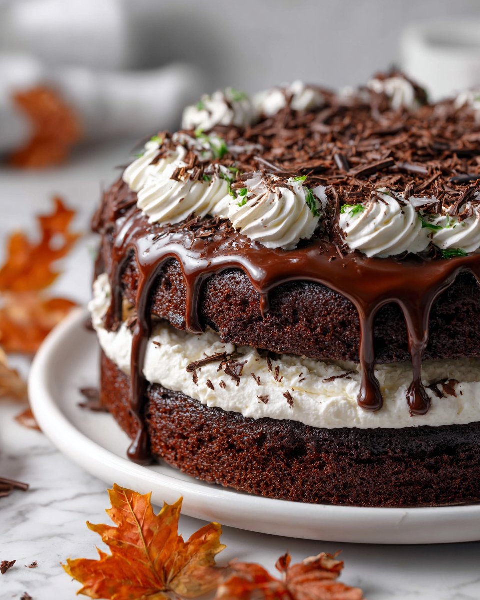 Delicious Chocolate Whoopie Pie Cake, rich and creamy, ideal for holiday desserts.