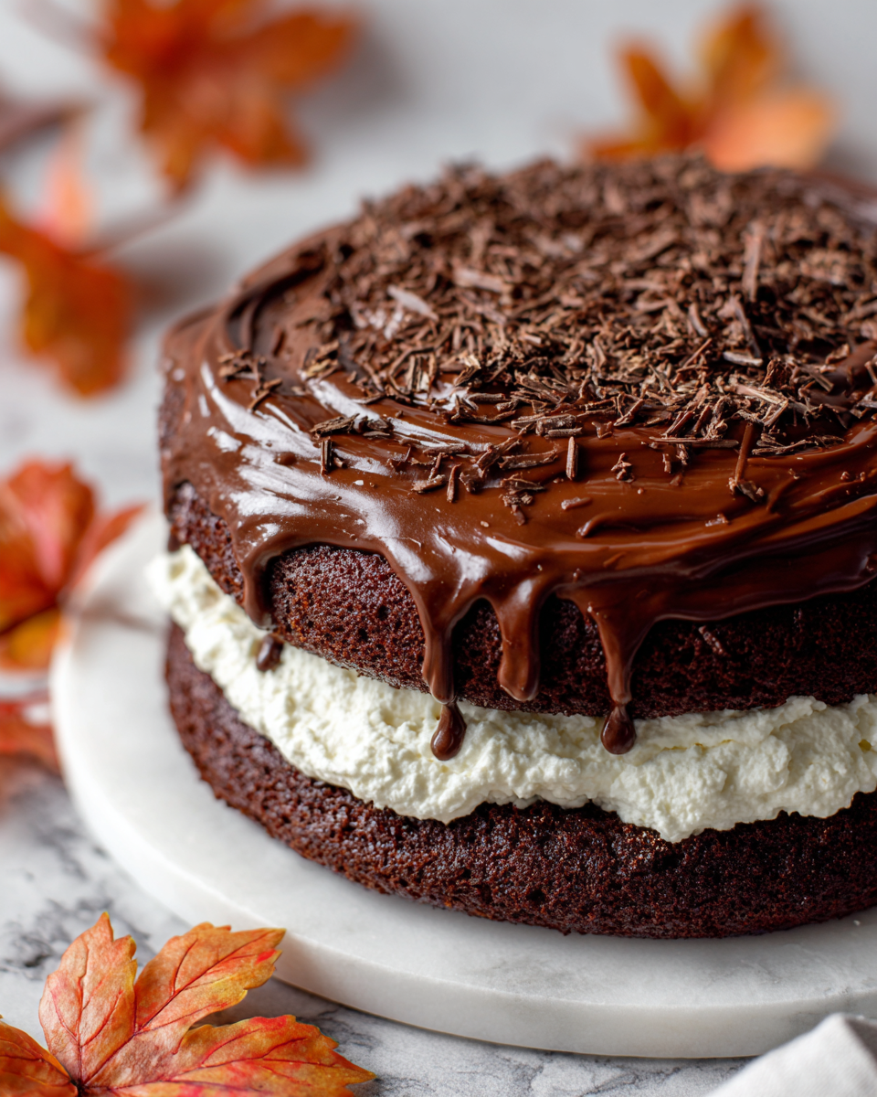 Delicious Chocolate Whoopie Pie Cake, rich and creamy, ideal for holiday desserts.