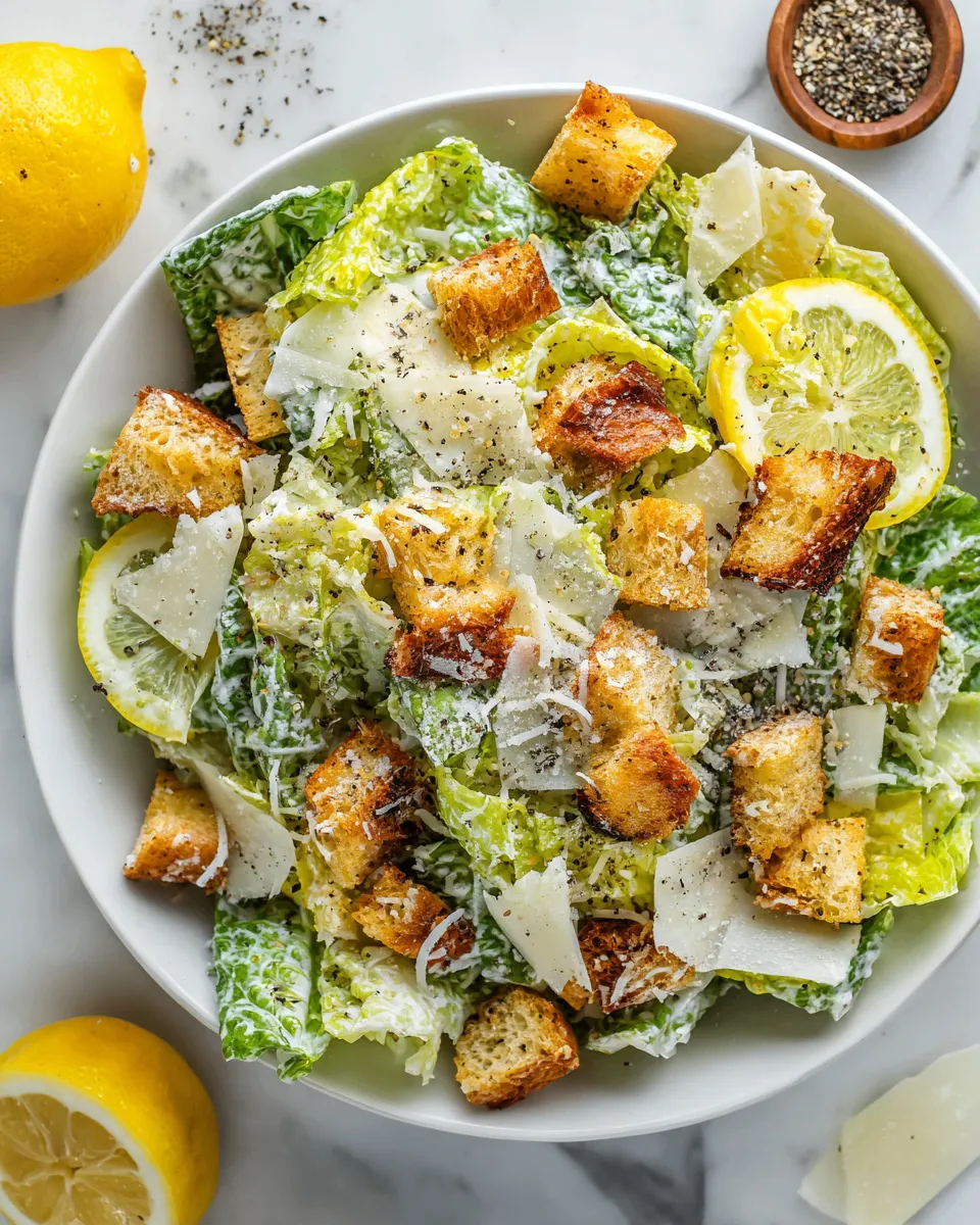 Classic Caesar Salad with Romaine, Dressing, and Croutons