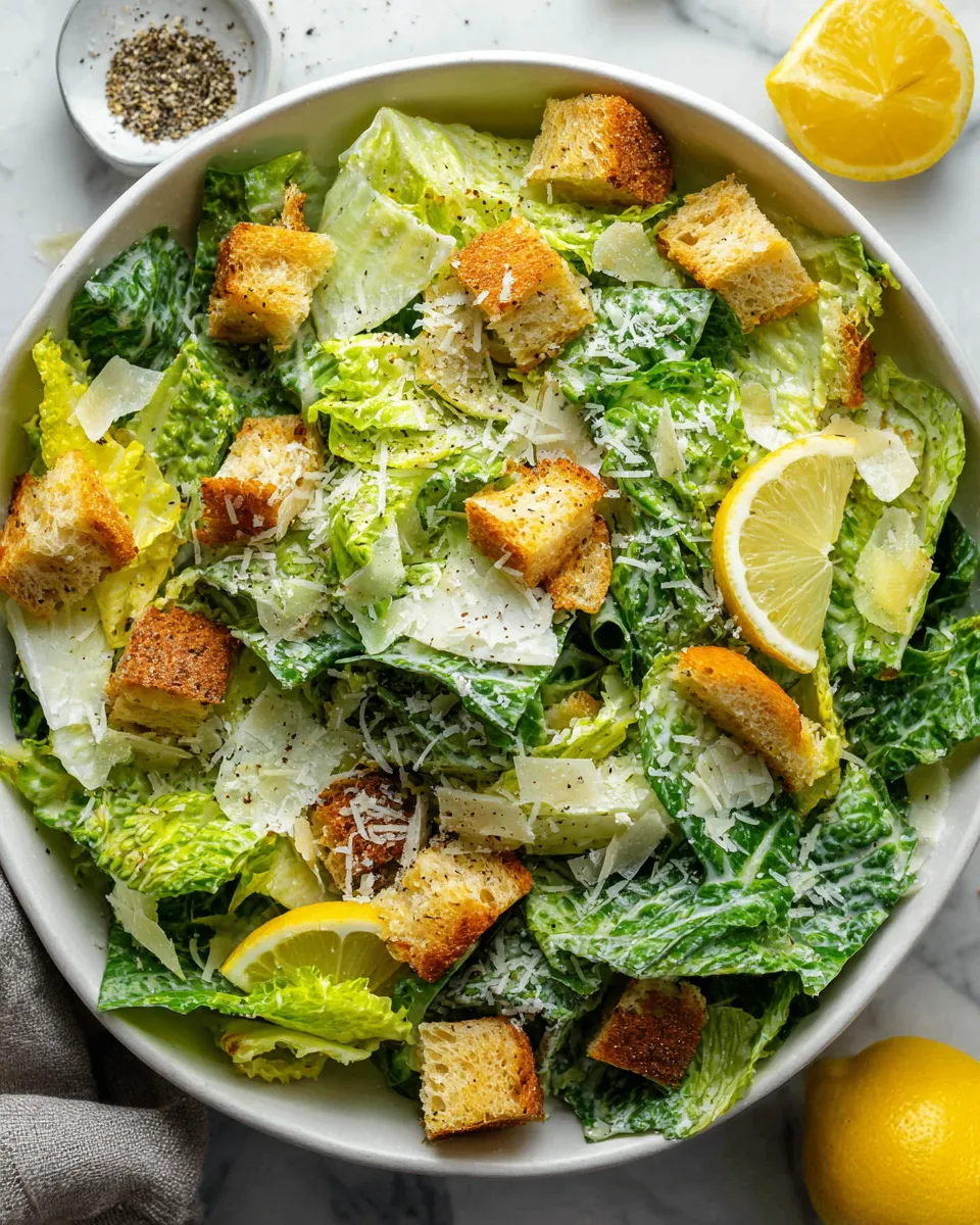 Classic Caesar Salad with Romaine, Dressing, and Croutons
