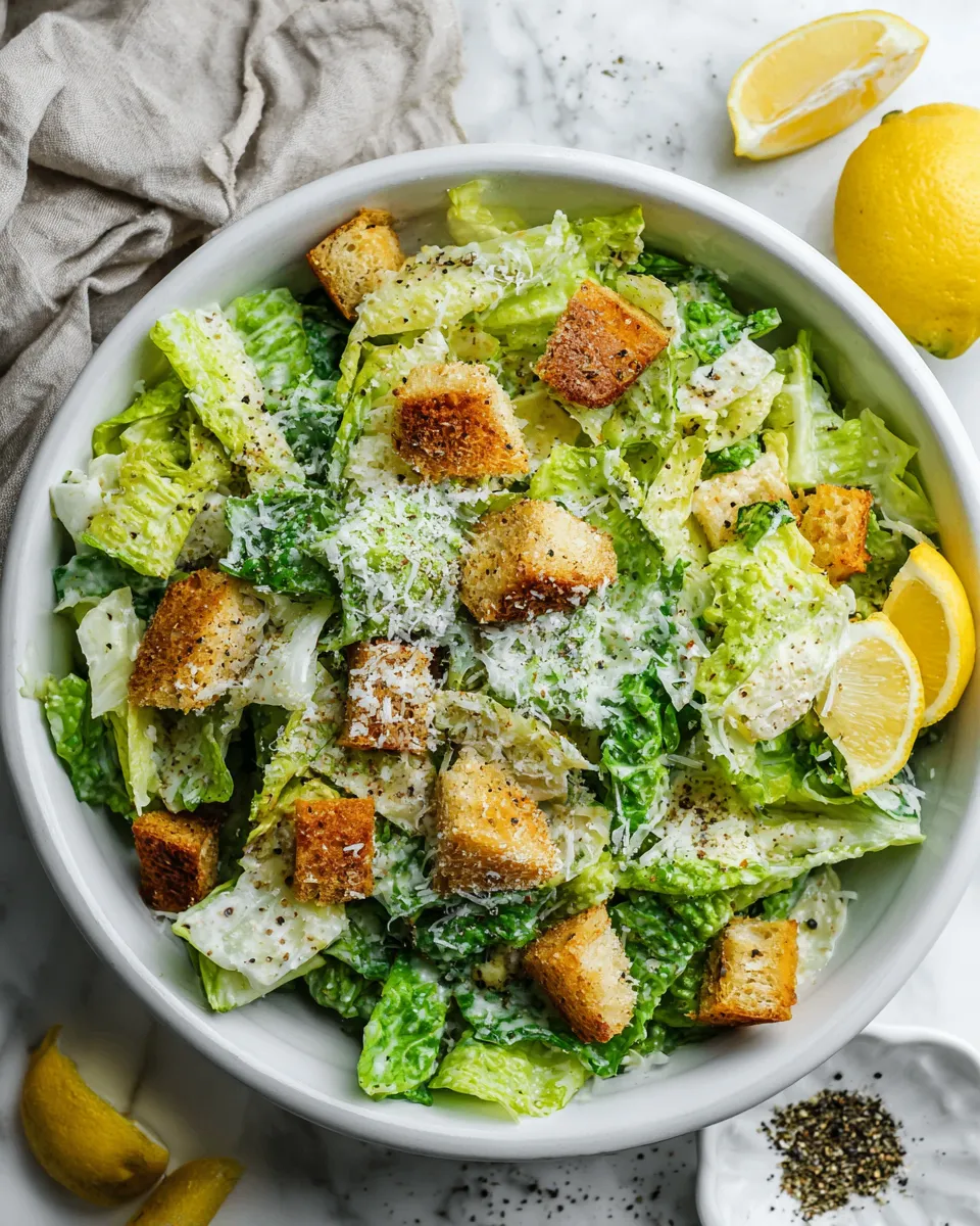 Classic Caesar Salad with Romaine, Dressing, and Croutons