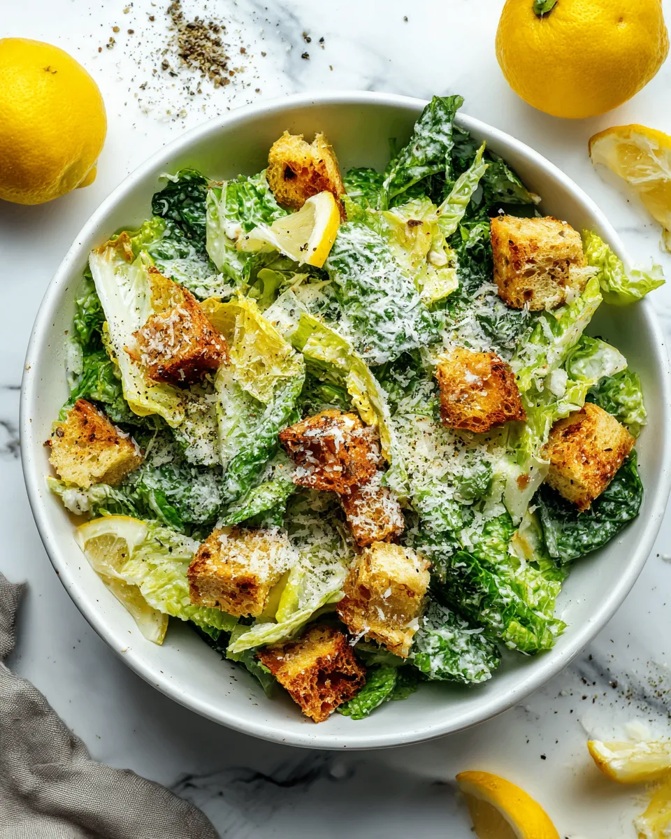 Classic Caesar Salad with Romaine, Dressing, and Croutons