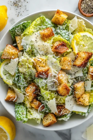 Classic Caesar Salad with Romaine, Dressing, and Croutons