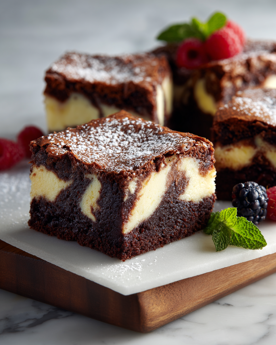 Delicious cream cheese brownies with chocolate, perfect dessert for holidays and gatherings.