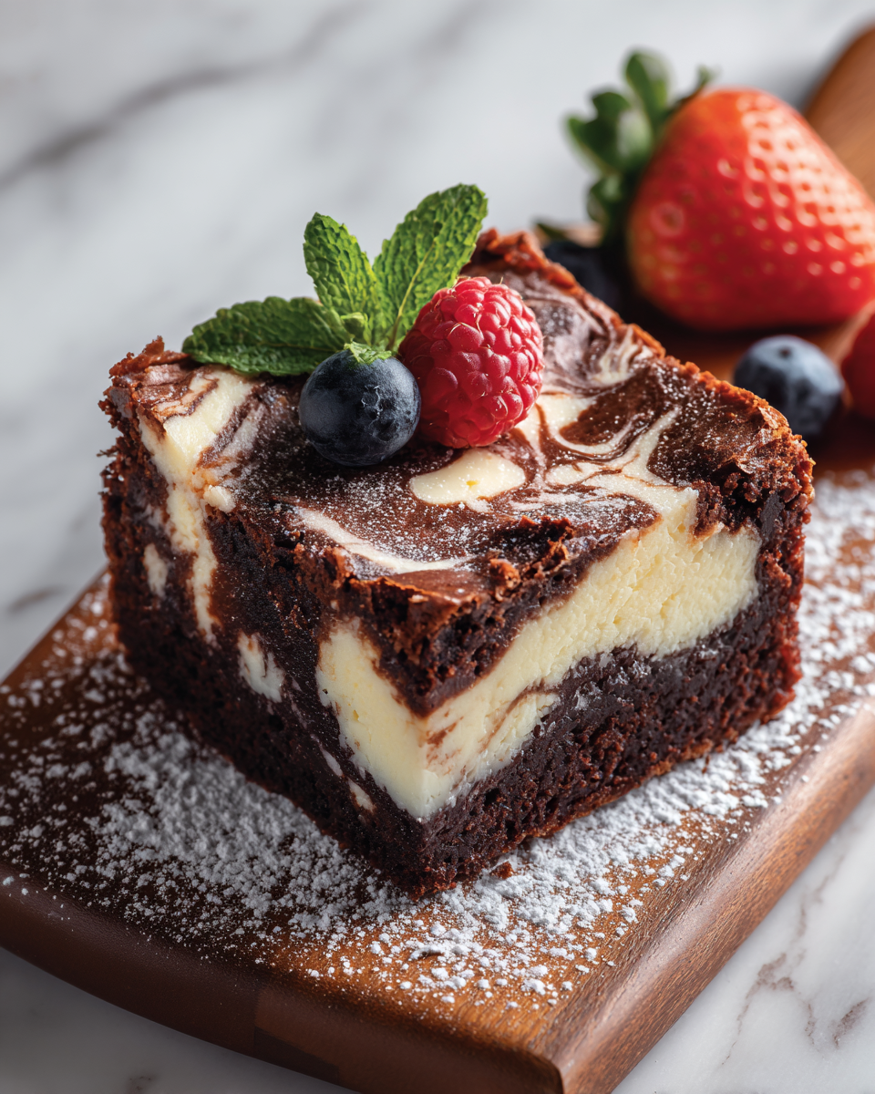 Delicious cream cheese brownies with chocolate, perfect dessert for holidays and gatherings.