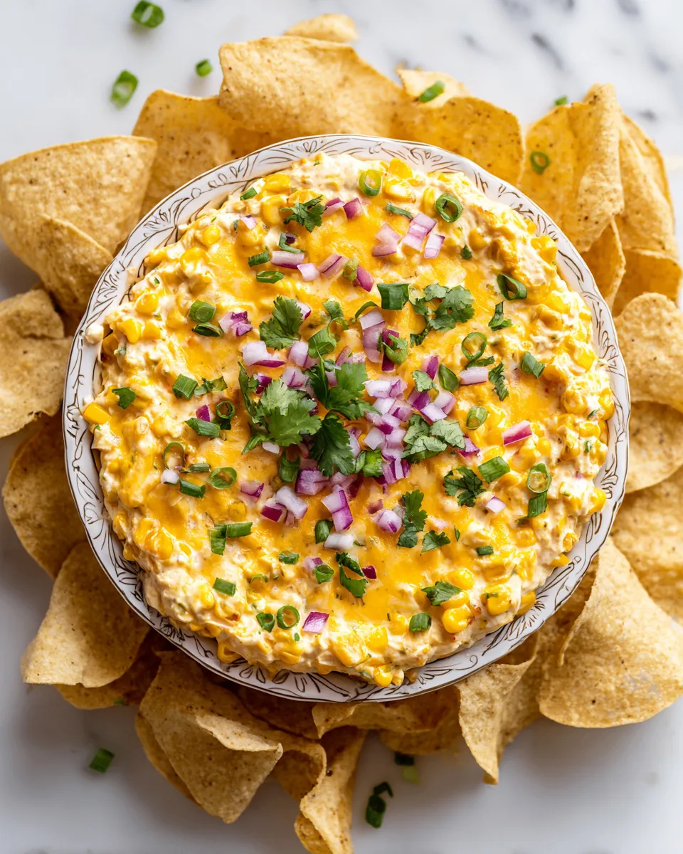 Creamy Corn Dip served with tortilla chips, a perfect appetizer for parties and holidays, easy to make and delicious.
