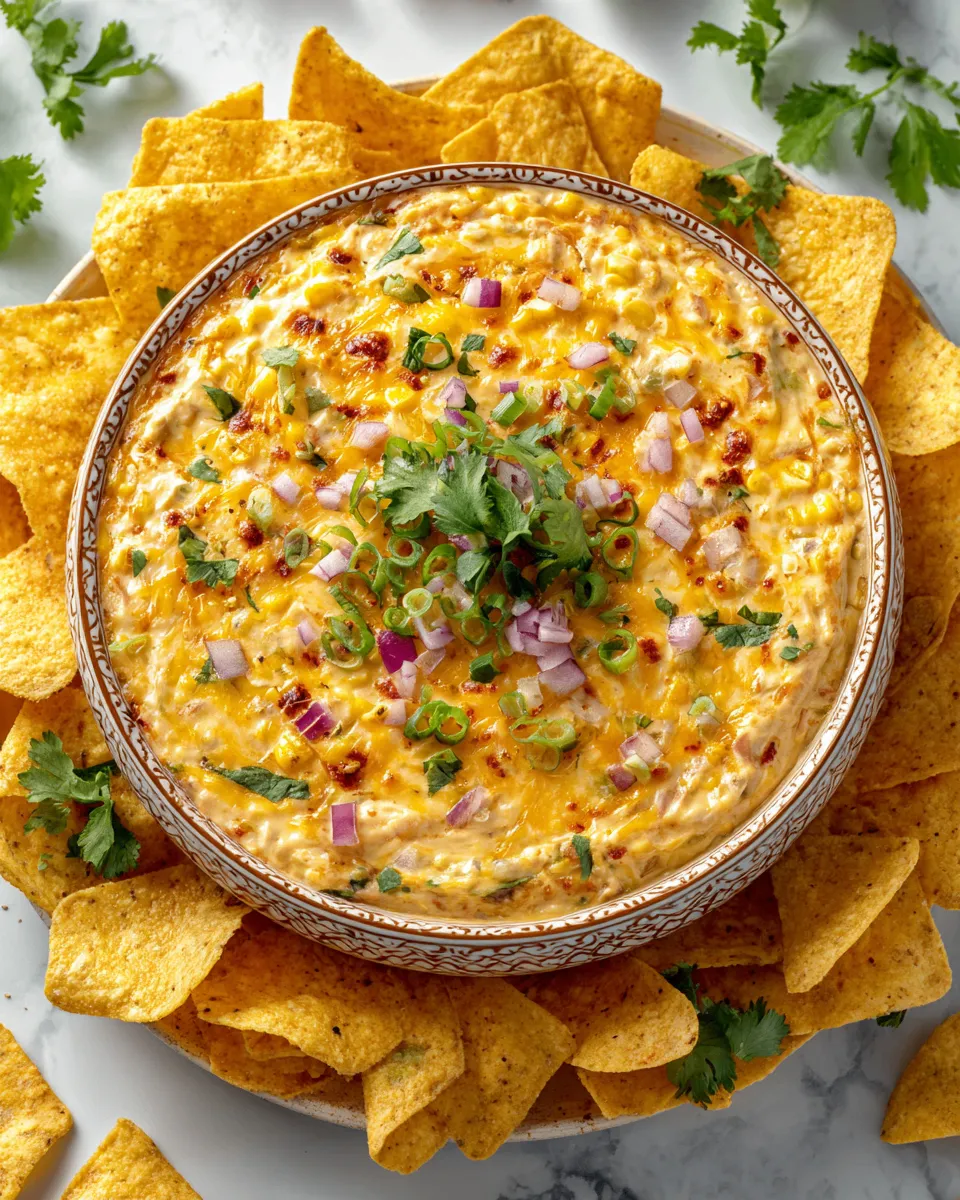 Creamy Corn Dip served with tortilla chips, a perfect appetizer for parties and holidays, easy to make and delicious.