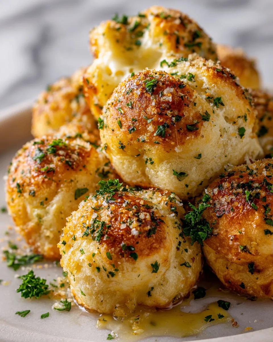 Garlic Parmesan Cheese Bombs ready to bake, fluffy and cheesy bites garnished with parsley, perfect appetizer for holiday gatherings.
