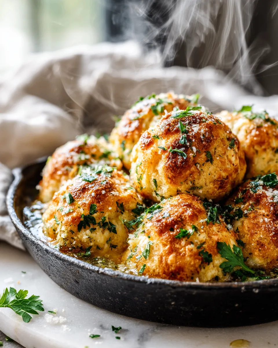 Garlic Parmesan Cheese Bombs ready to bake, fluffy and cheesy bites garnished with parsley, perfect appetizer for holiday gatherings.