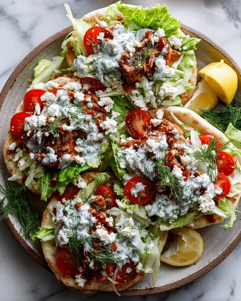 Slow cooker Greek chicken gyros with tzatziki sauce, served in warm pita, perfect for family meals, Mediterranean flavors, and holiday gatherings.