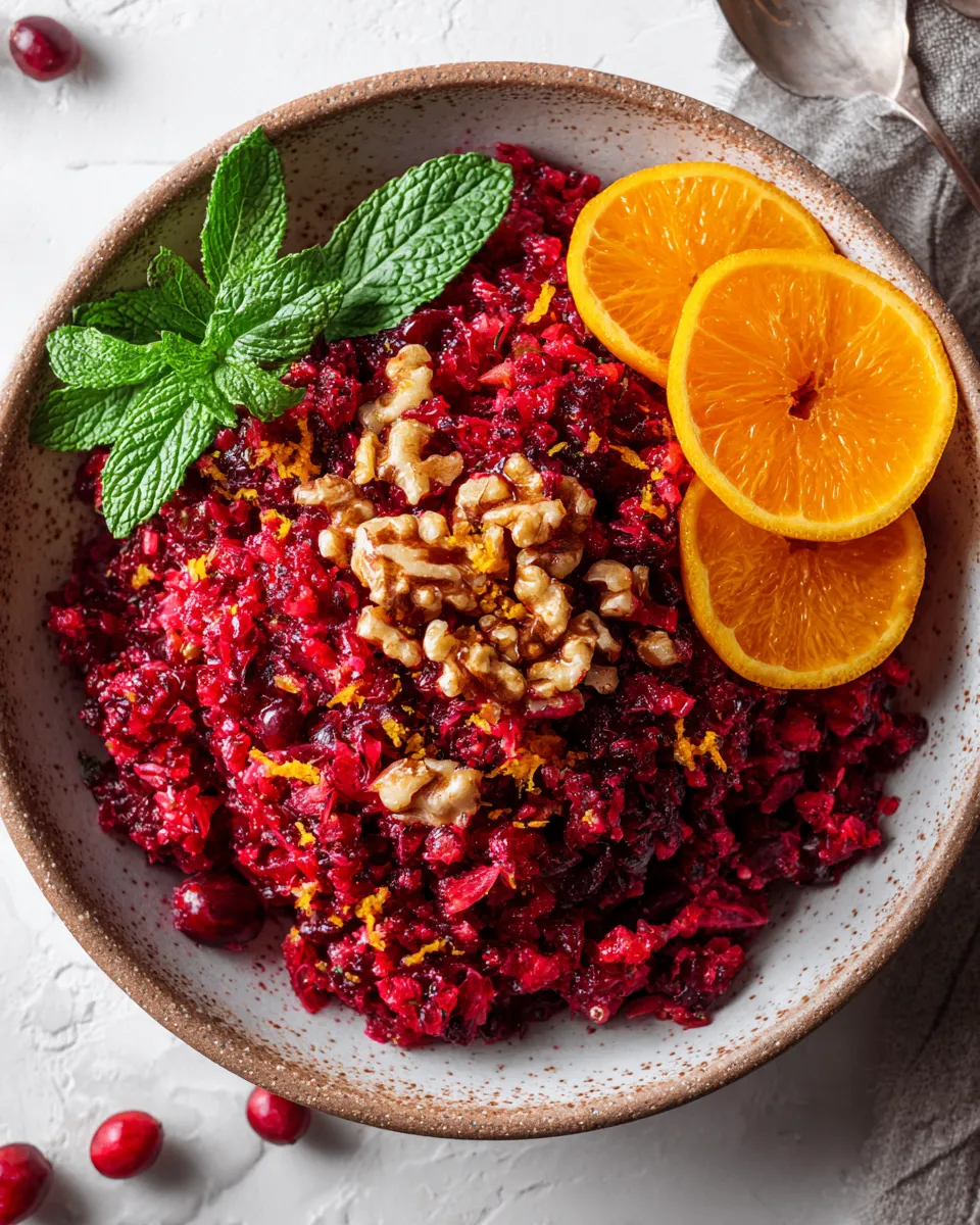 Vibrant homemade cranberry relish with fresh cranberries and orange zest, perfect for holiday feasts, easy to make, complements desserts, and side dishes.