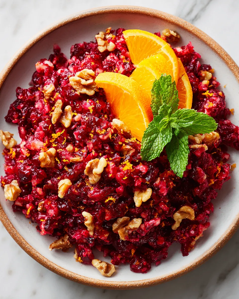 Vibrant homemade cranberry relish with fresh cranberries and orange zest, perfect for holiday feasts, easy to make, complements desserts, and side dishes.