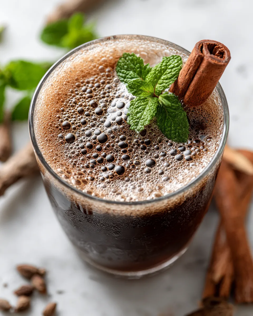 Homemade root beer made with sassafras, sarsaparilla, and vanilla, perfect for holiday gatherings.