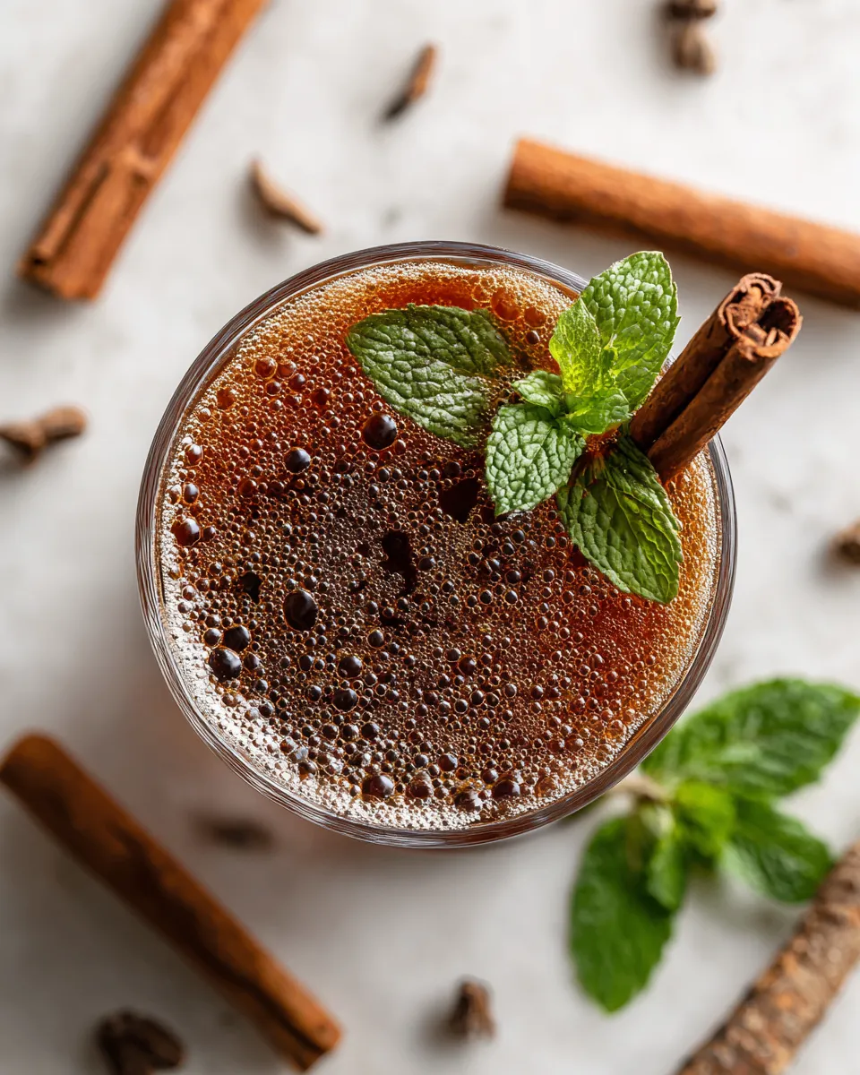 Homemade root beer made with sassafras, sarsaparilla, and vanilla, perfect for holiday gatherings.