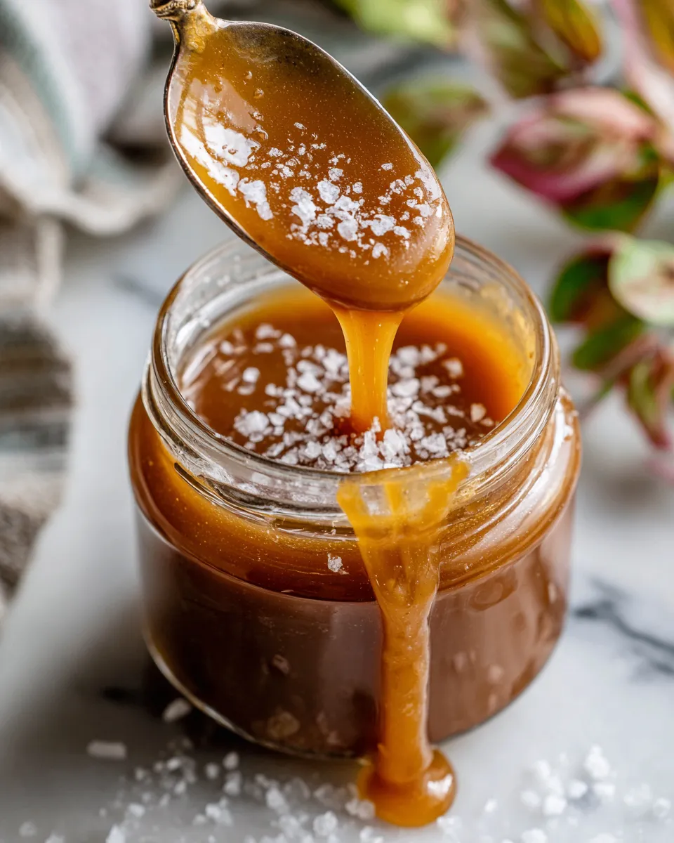A delicious homemade salted caramel sauce perfect for drizzling over desserts, enhancing flavors, and holiday gifting.