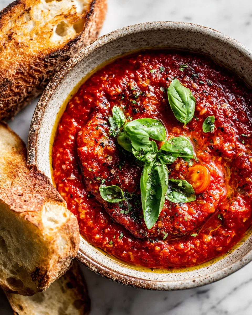 Homemade tomato sauce simmering in a pot, enriched with fresh herbs and aromatic garlic, perfect for enhancing pastas and holiday dishes.