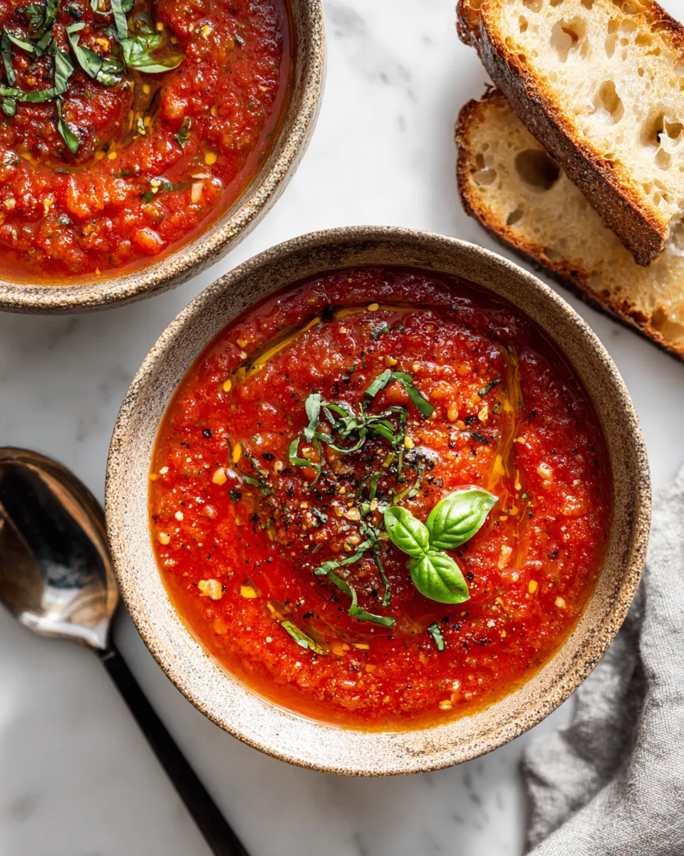 Homemade tomato sauce simmering in a pot, enriched with fresh herbs and aromatic garlic, perfect for enhancing pastas and holiday dishes.