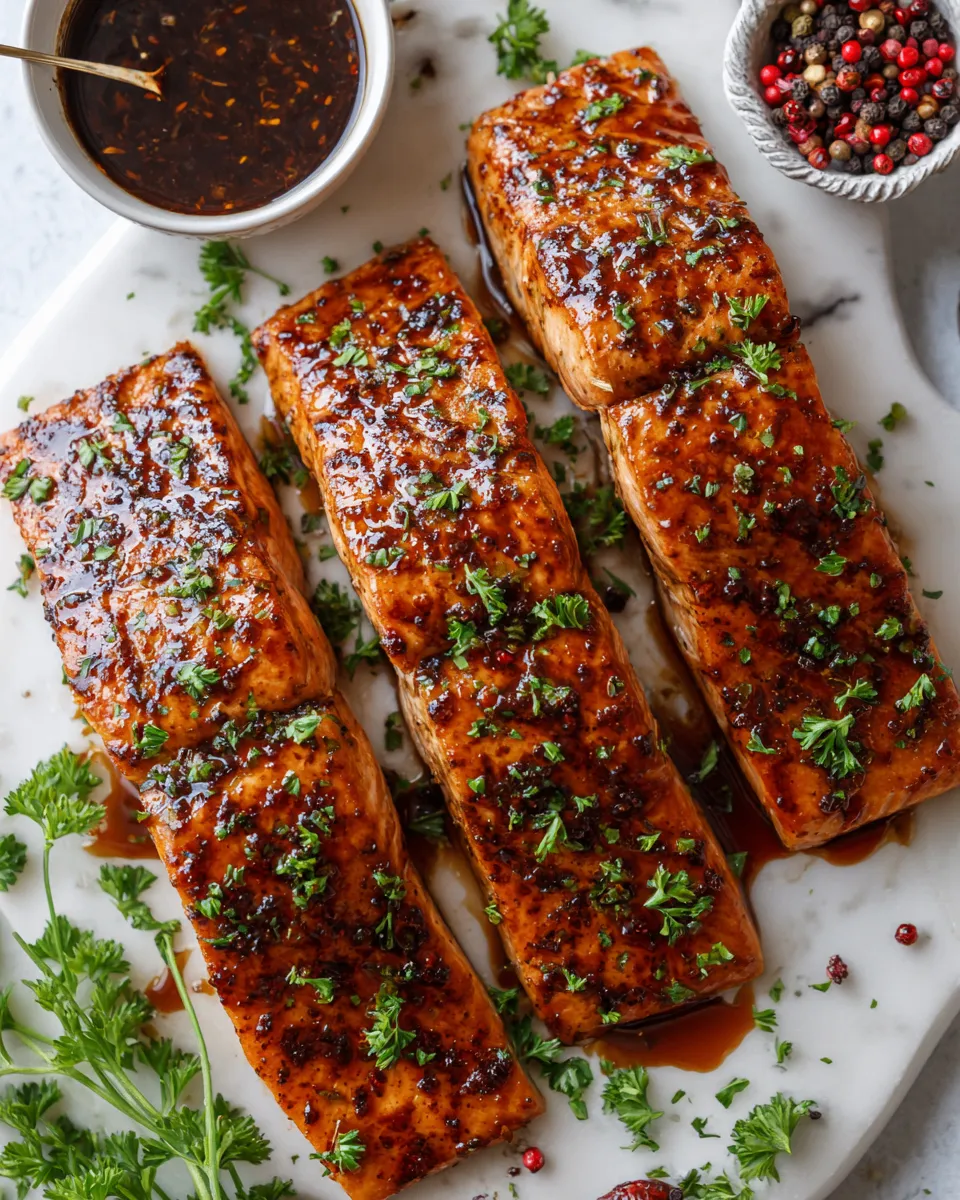 Honey balsamic glazed salmon baked to perfection, a delicious and healthy holiday dish rich in omega-3s, sweet and tangy flavors.