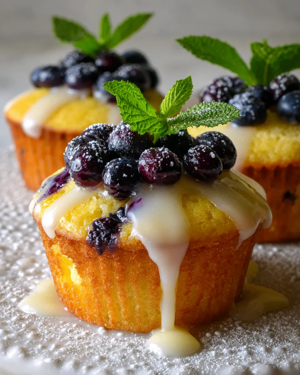 Lemon blueberry cupcakes with glaze, bright citrus dessert recipe, perfect for gatherings