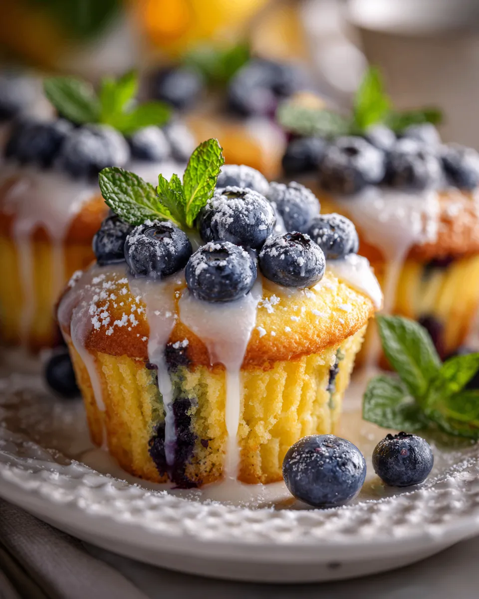 Lemon blueberry cupcakes with glaze, bright citrus dessert recipe, perfect for gatherings