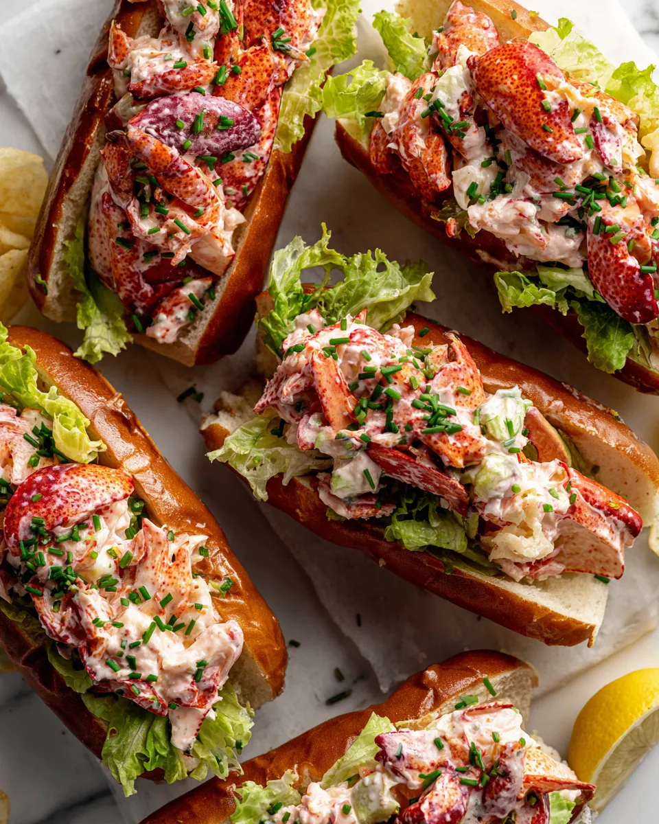 Delicious luxurious lobster rolls made with fresh lobster meat, toasted buns, and flavorful seasoning, perfect for special occasions.