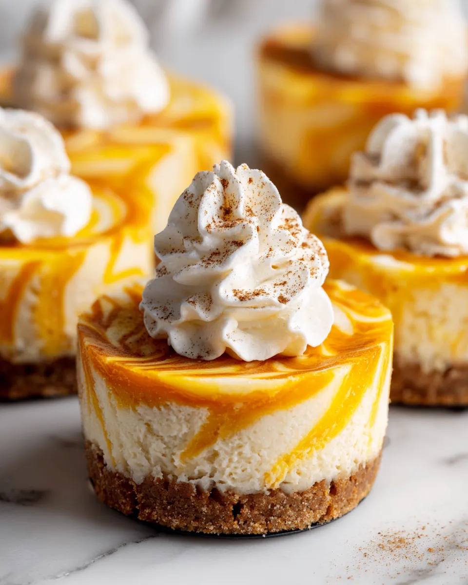 Mini pumpkin swirl cheesecakes - decadent, spiced treat perfect for fall gatherings