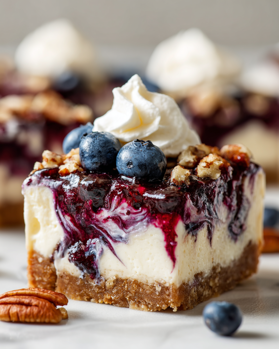 Creamy No-Bake Blueberry Pecan Squares with crunchy pecans and luscious blueberry filling, perfect for dessert lovers and holiday gatherings.