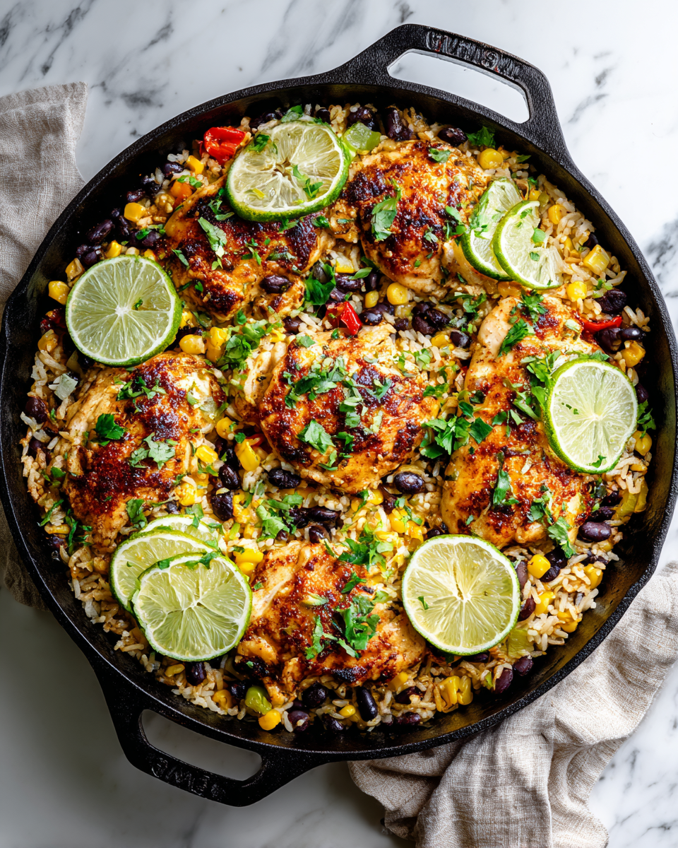 One-Pan Chili Lime Chicken & Rice with vibrant colors and fresh ingredients, ideal for weeknight dinners and meal prep.