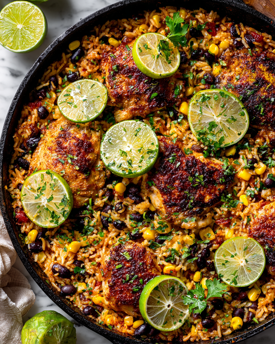 One-Pan Chili Lime Chicken & Rice with vibrant colors and fresh ingredients, ideal for weeknight dinners and meal prep.