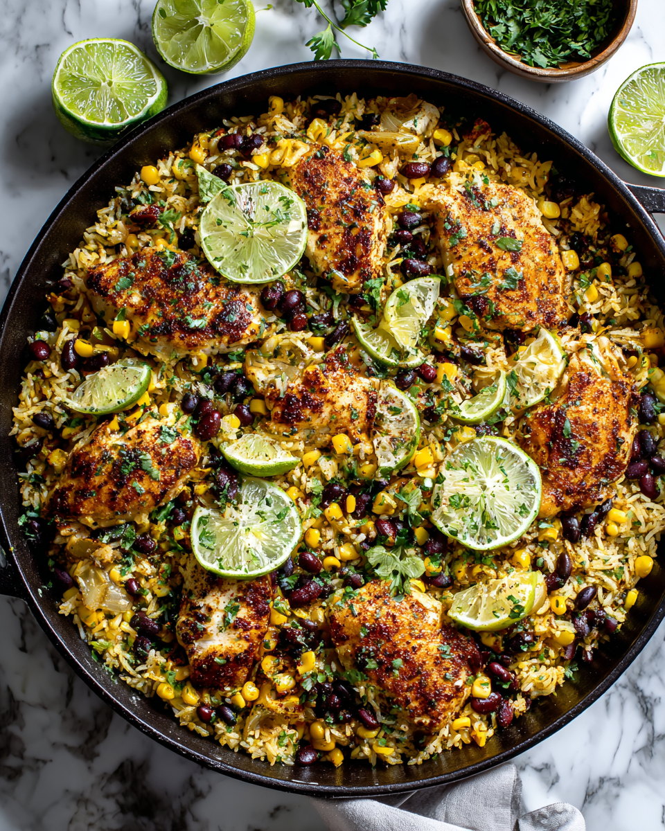 One-Pan Chili Lime Chicken & Rice with vibrant colors and fresh ingredients, ideal for weeknight dinners and meal prep.