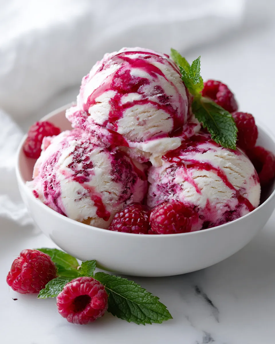 Delicious raspberry cheesecake ice cream with a creamy texture and raspberry swirl, perfect holiday dessert. Homemade ice cream recipe without ice cream maker.