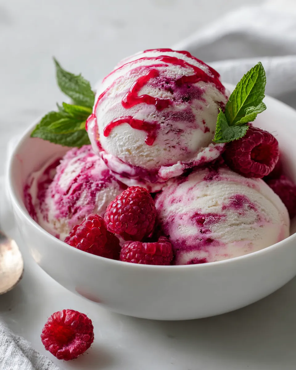 Delicious raspberry cheesecake ice cream with a creamy texture and raspberry swirl, perfect holiday dessert. Homemade ice cream recipe without ice cream maker.