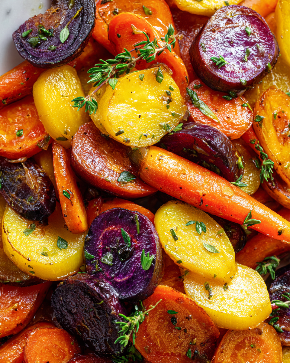 Sautéed rainbow carrots with brown butter and garlic, a vibrant and flavorful holiday side dish, ready in 30 minutes.