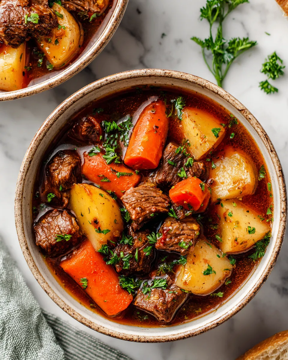 Delicious Slow Cooker Beef Stew filled with tender beef, vibrant vegetables, and aromatic herbs, perfect for chilly days and family dinners.