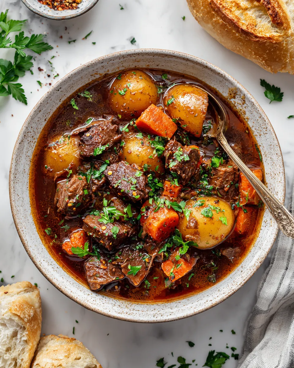 Delicious Slow Cooker Beef Stew filled with tender beef, vibrant vegetables, and aromatic herbs, perfect for chilly days and family dinners.