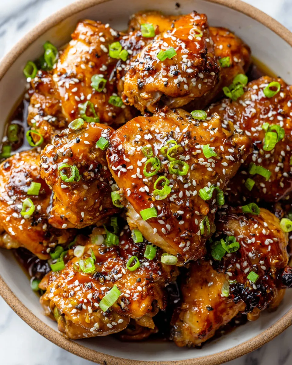Slow Cooker Honey Teriyaki Chicken garnished with sesame seeds and green onions, showcasing its delicious glaze and comforting appeal.