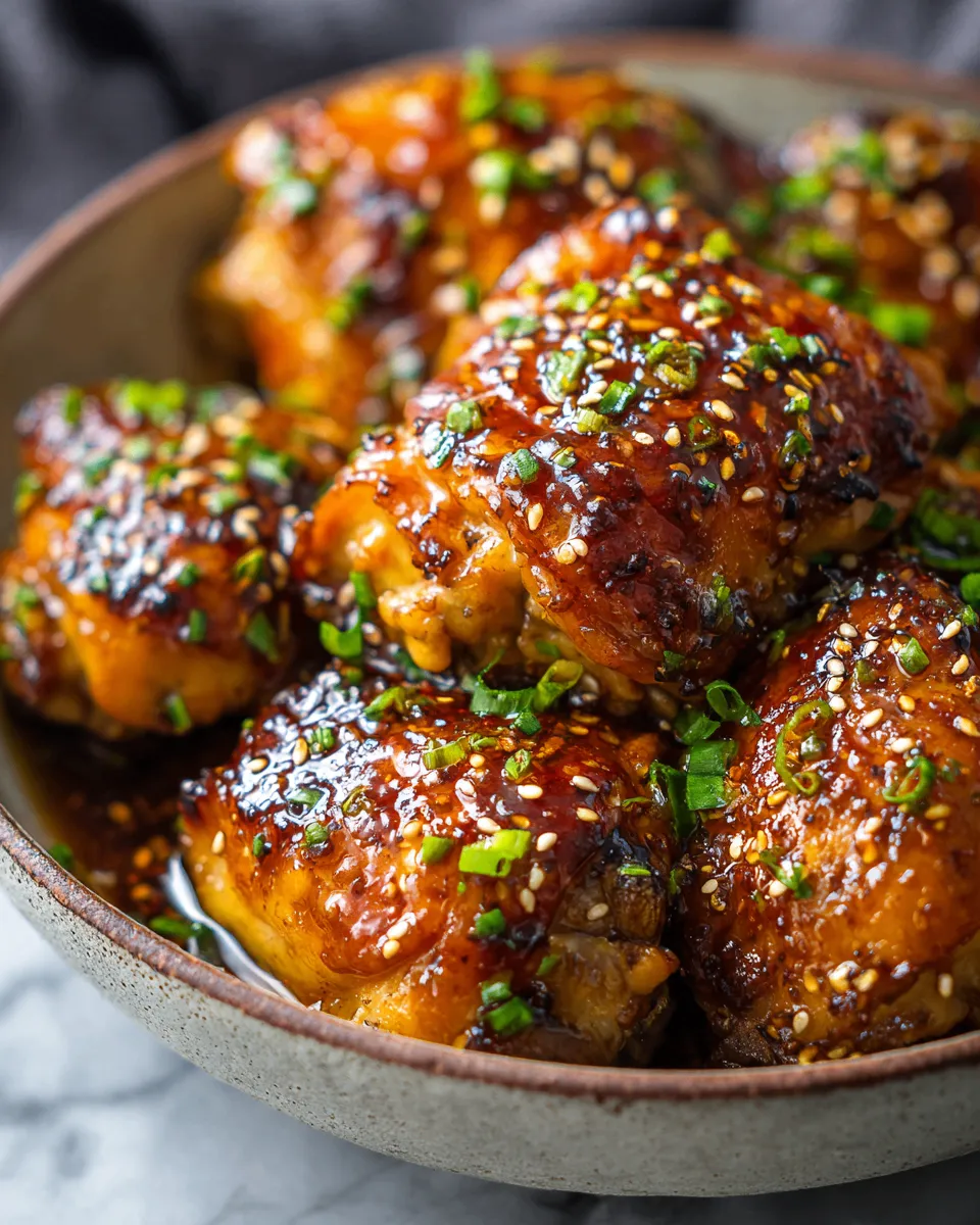 Slow Cooker Honey Teriyaki Chicken garnished with sesame seeds and green onions, showcasing its delicious glaze and comforting appeal.